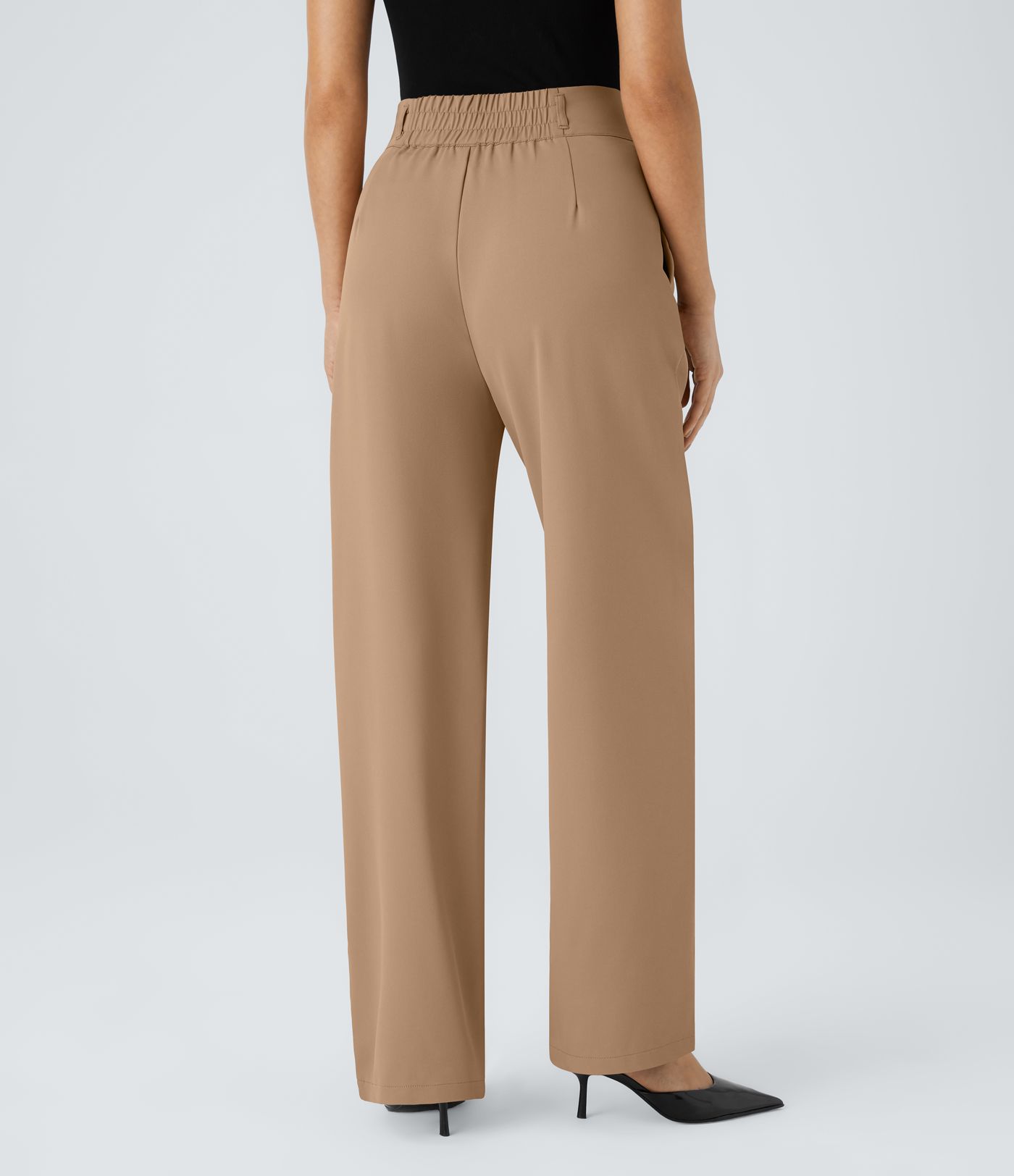 Pantalón oficina tiro alto botón cremallera bolsillo lateral fruncido pierna recta