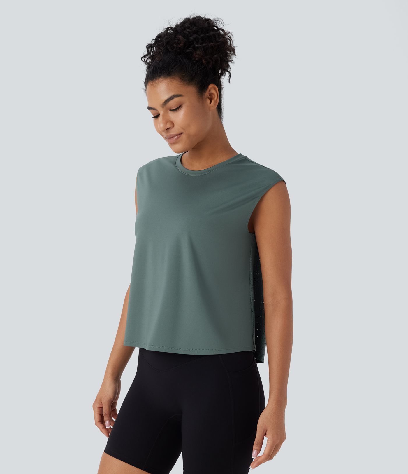 Lauf-Tanktop mit Rundhalsausschnitt und kontrastierendem Netzstoff