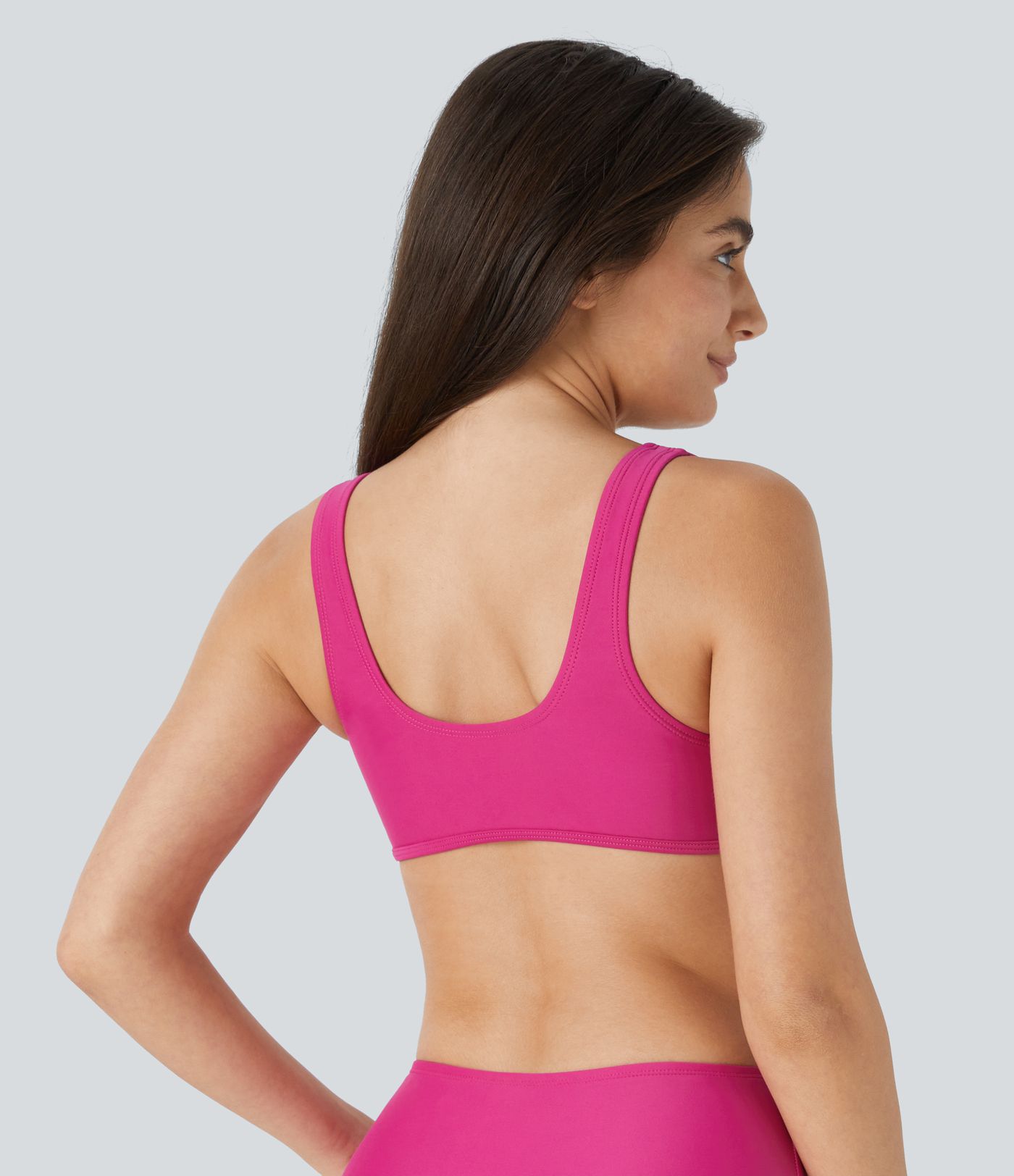 Solid U Neck Bikini Top Swimsuit