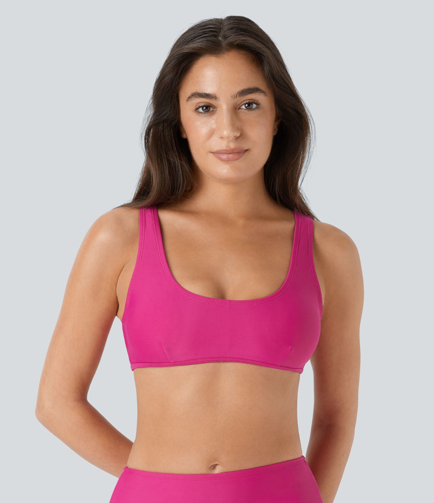 Solid U Neck Bikini Top Swimsuit