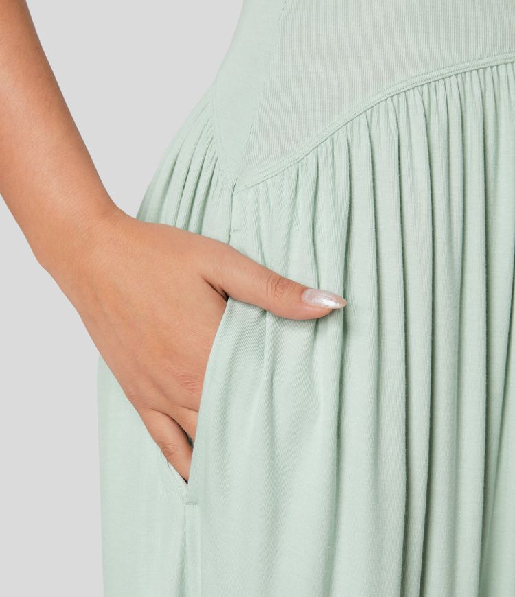 Ribbed Tube Backless Side Pocket Casual Jumpsuit