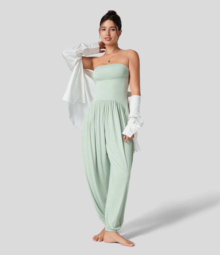 Ribbed Tube Backless Side Pocket Casual Jumpsuit