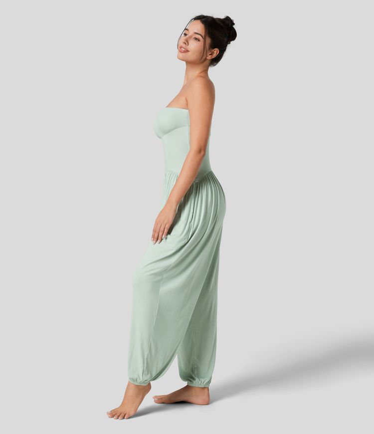 Ribbed Tube Backless Side Pocket Casual Jumpsuit