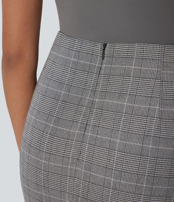 High Waisted Tie Side 2-in-1 Houndstooth Mini Work Skirt