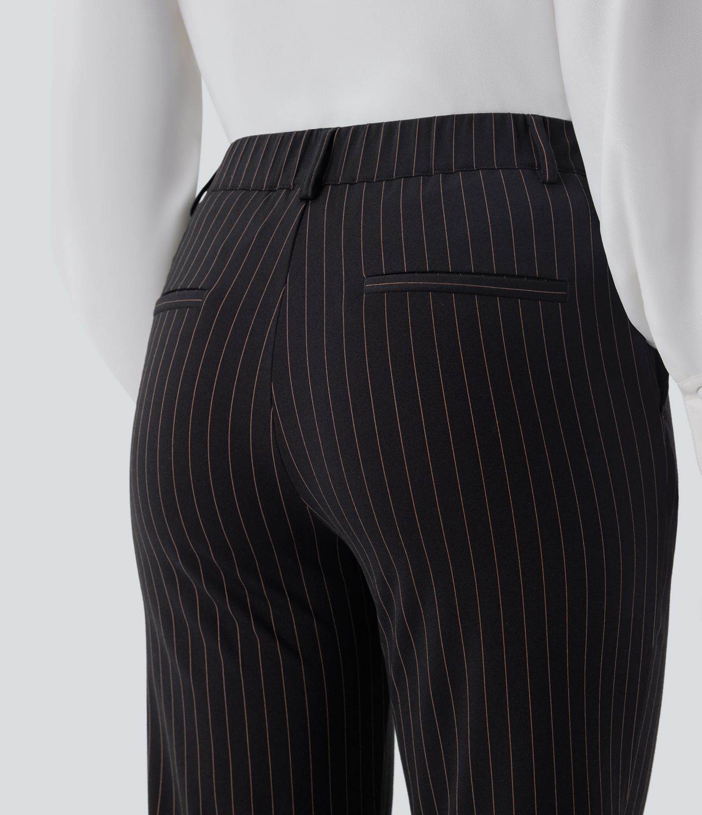 Mid Rise Side Pocket Ankle Length Straight Leg  Stripe Work Trousers