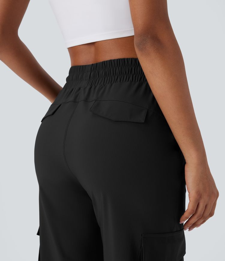 Joggers cargo de cintura alta para baile, con cordón y bolsillos, de secado rápido