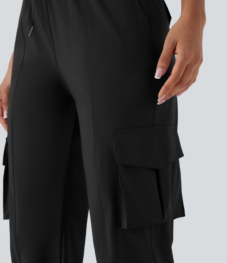 Joggers cargo de cintura alta para baile, con cordón y bolsillos, de secado rápido