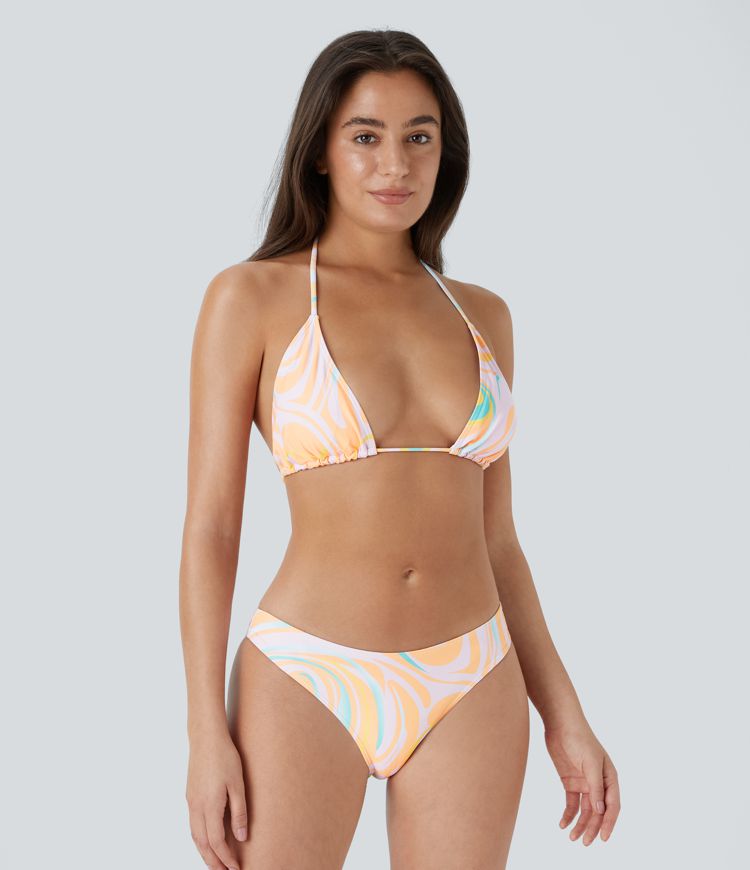 Geometric Print Tie Back Side Drawstring 3-Piece Swimsuit