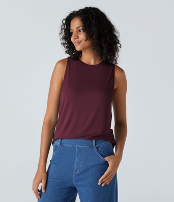 Geripptes Basic-Tanktop mit Rundhalsausschnitt und lässigem Schnitt