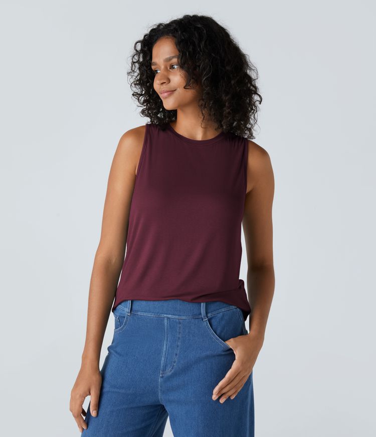 Geripptes Basic-Tanktop mit Rundhalsausschnitt und lässigem Schnitt