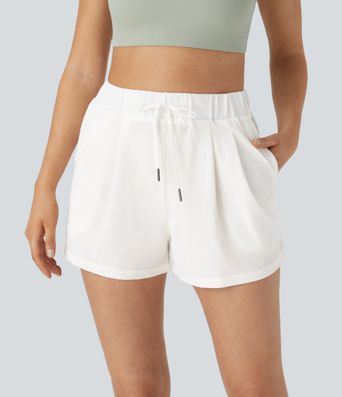 Mid Rise Elastic Waistband Drawstring Ruched Pocket Casual Shorts 3"