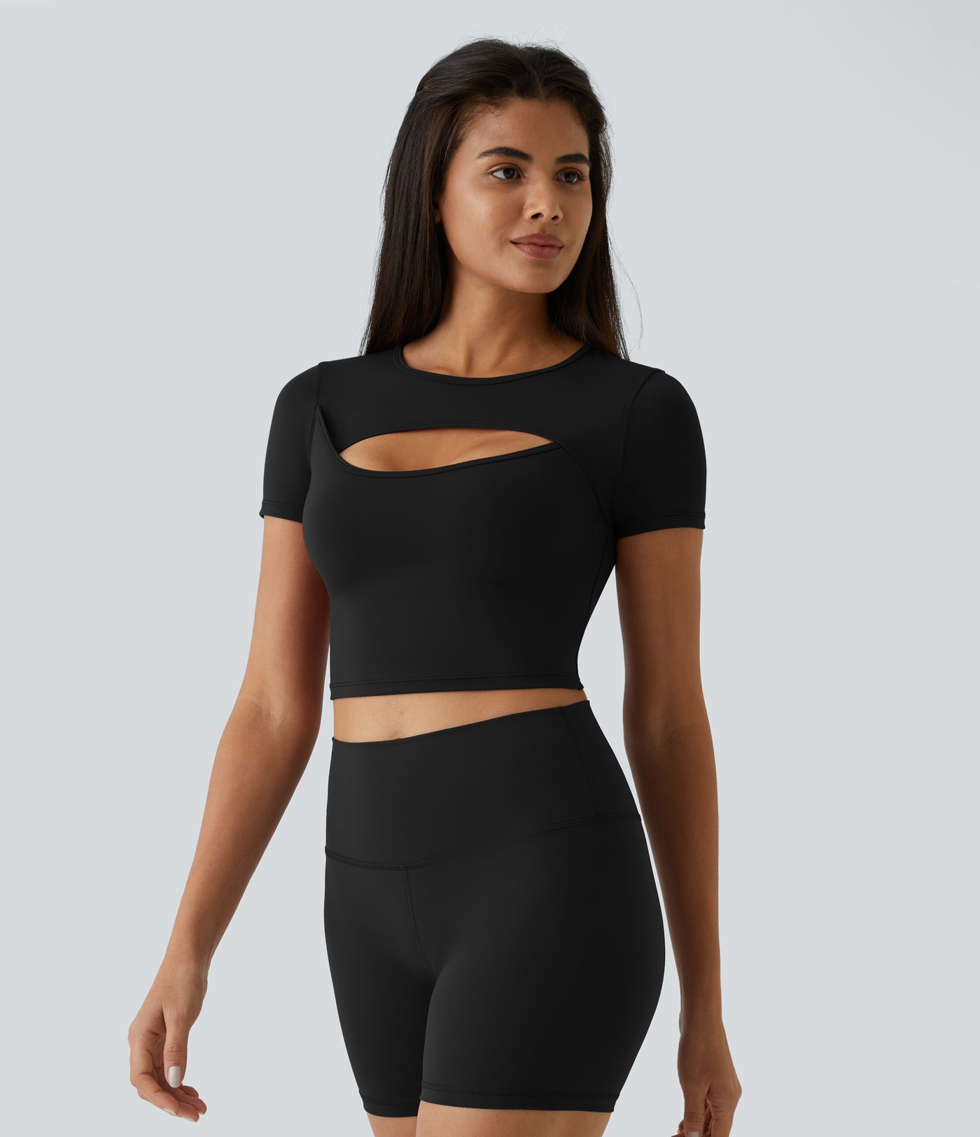 Softlyzero™ Plush Round Neck Cut Out Short Sleeve Cropped Barre Ballet Dance Sports Top