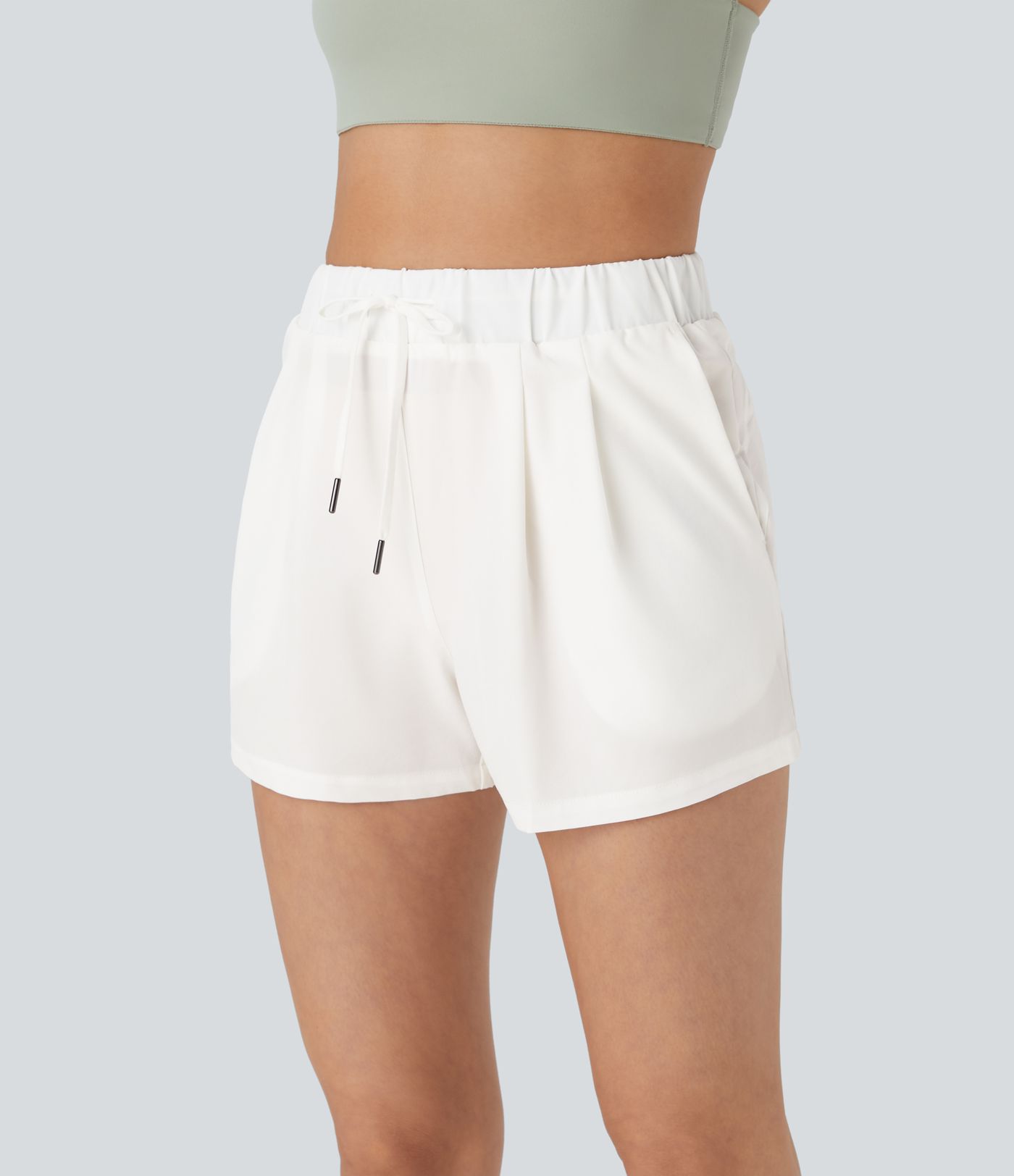 Mid Rise Elastic Waistband Drawstring Ruched Pocket Casual Shorts 3"