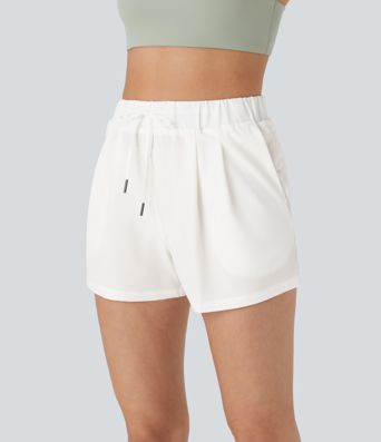 Mid Rise Elastic Waistband Drawstring Ruched Pocket Casual Shorts 3"