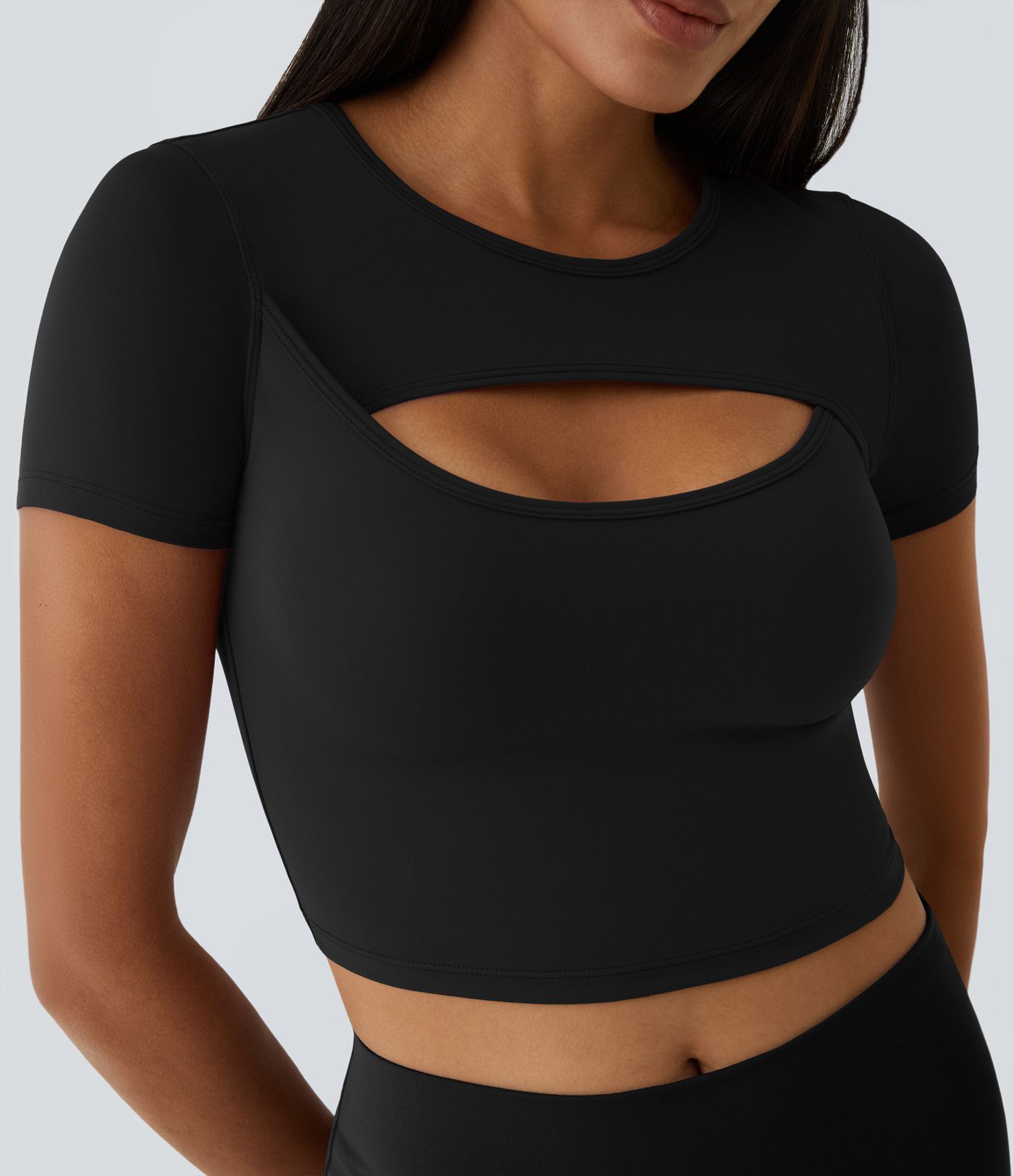 Softlyzero™ Plush Round Neck Cut Out Short Sleeve Cropped Barre Ballet Dance Sports Top