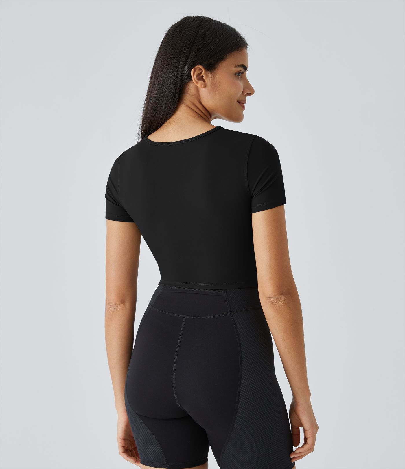 Softlyzero™ Plush Round Neck Cut Out Short Sleeve Cropped Barre Ballet Dance Sports Top