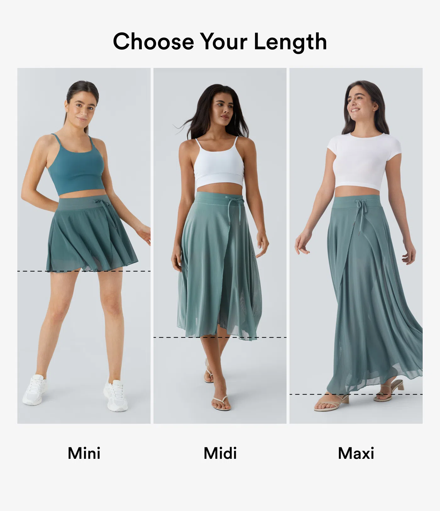  Lässiger 2-in-1 Flowy Minirock aus kontrastierendem Mesh mit hohem Bund, Kordelzug und Seitentaschen