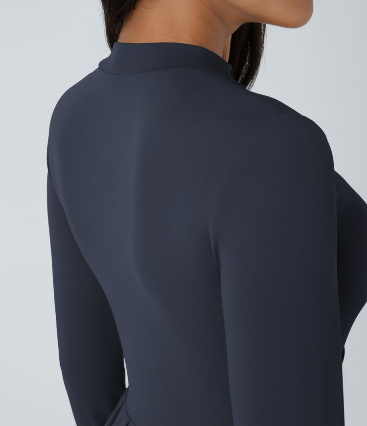 Robe Longue décontractée à Col Montant, Manches Longues et Poche