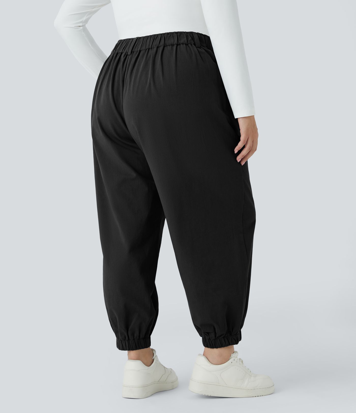 Mid Rise Zipper Pocket Casual Cotton Plus Size Joggers