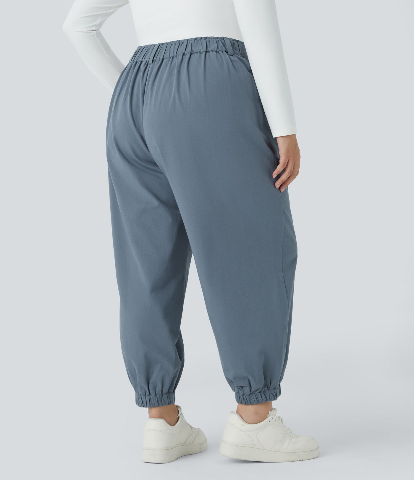 Mid Rise Button Zipper Side Pocket Casual Cotton Plus Size Joggers