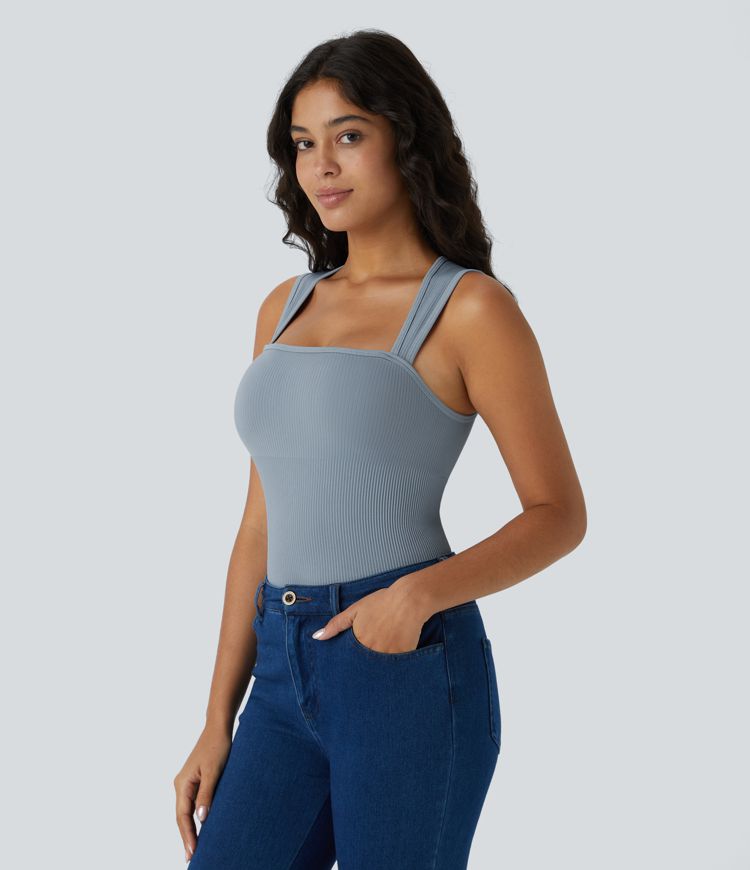 Seamless Flow Square Neck Sleeveless Casual Smooth Bodysuit