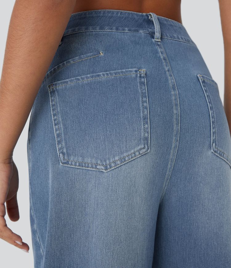 Halara Flex™ Mid Rise Pockets Women Wide Leg Baggy Barrel Leg Casual Denim Jeans