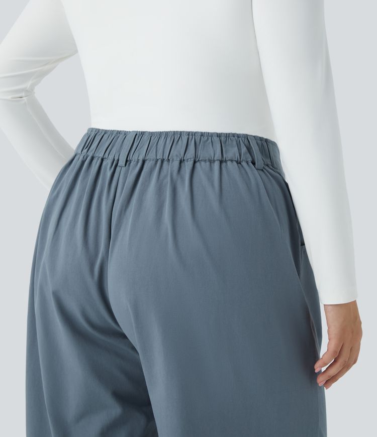 Mid Rise Button Zipper Side Pocket Casual Cotton Plus Size Joggers