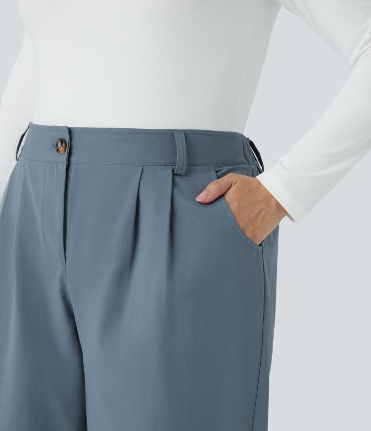 Mid Rise Button Zipper Side Pocket Casual Cotton Plus Size Joggers