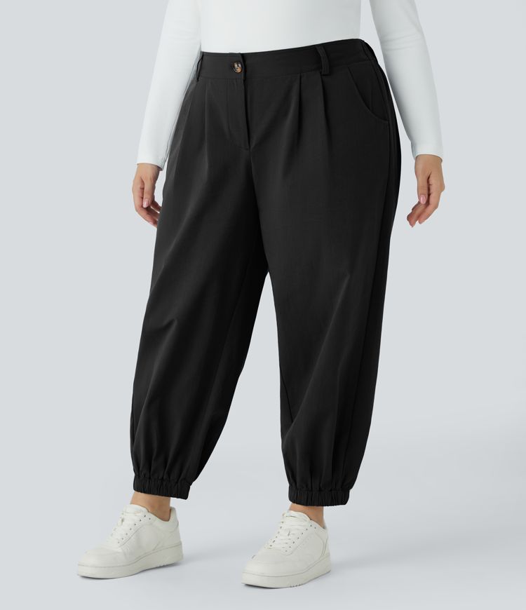 Mid Rise Zipper Pocket Casual Cotton Plus Size Joggers