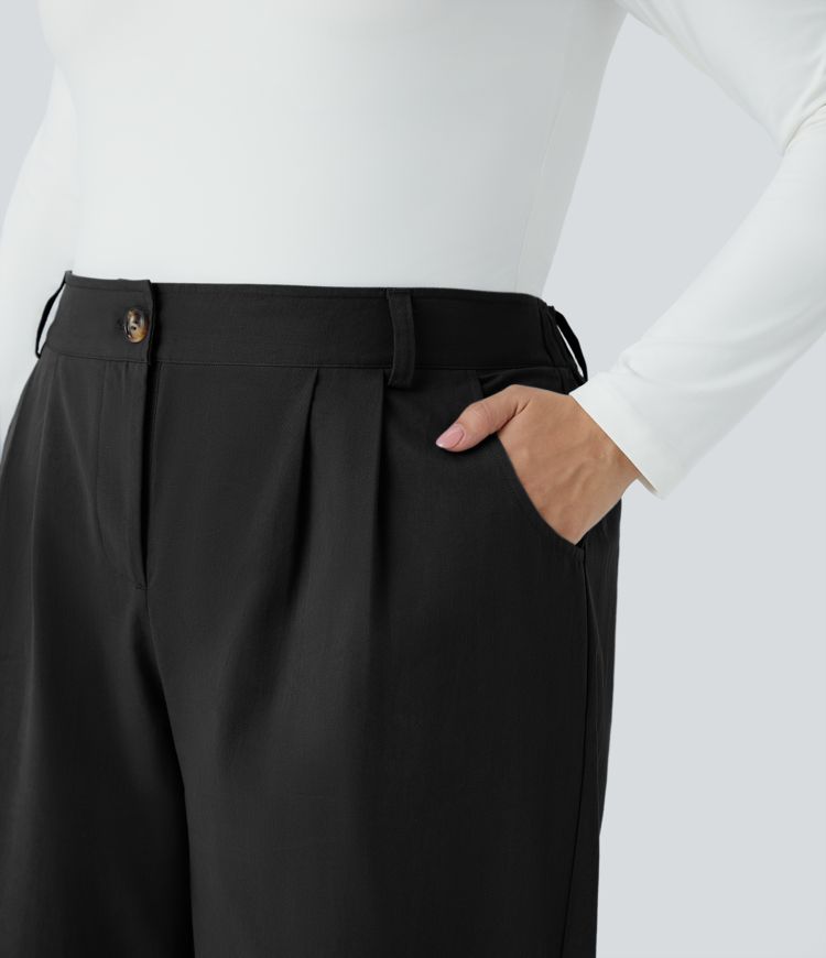 Mid Rise Zipper Pocket Casual Cotton Plus Size Joggers