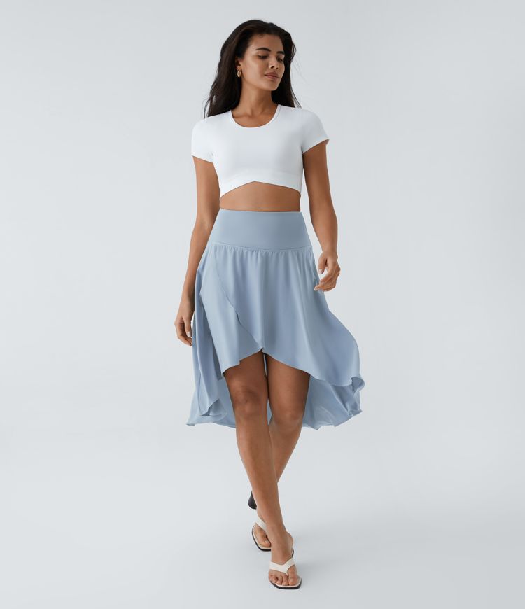 Breezeful™ High Waisted Asymmetric Ruffle High Low Flowy 2-in-1 Quick Dry Dance Skirt