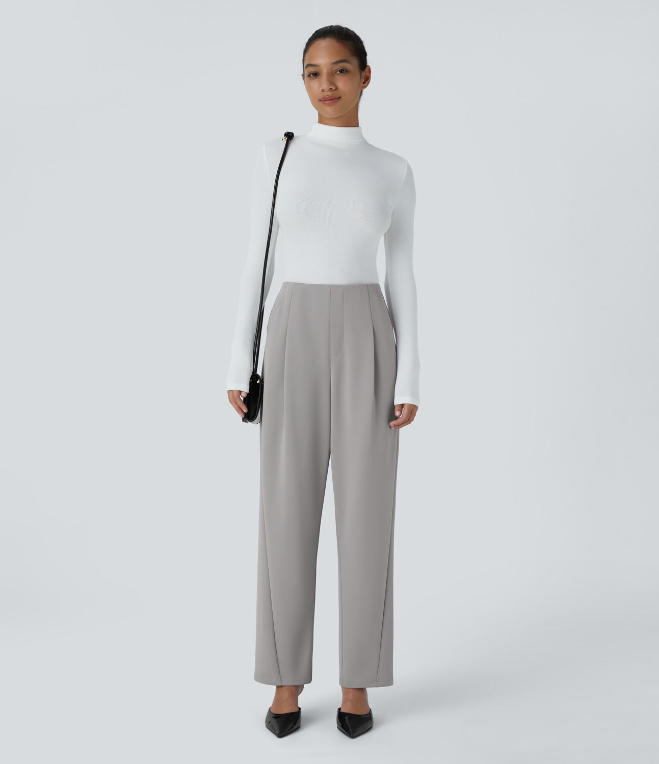 Pantalón crepé pierna acampanada bolsillo lateral tiro alto