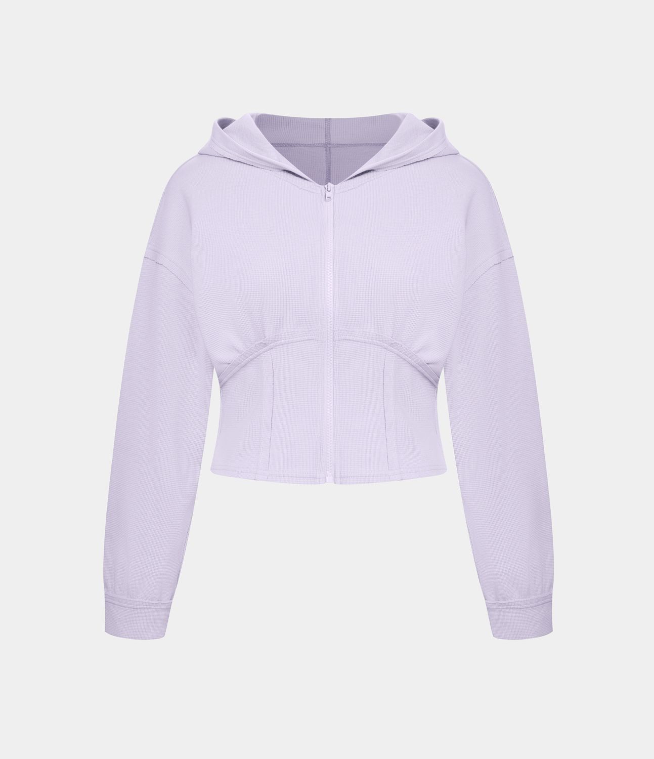 Sudadera con capucha informal de tejido waffle, con cremallera y corsé