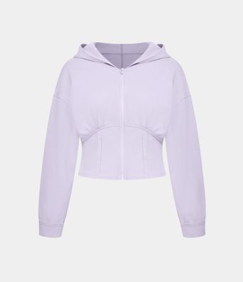 Sudadera con capucha informal de tejido waffle, con cremallera y corsé