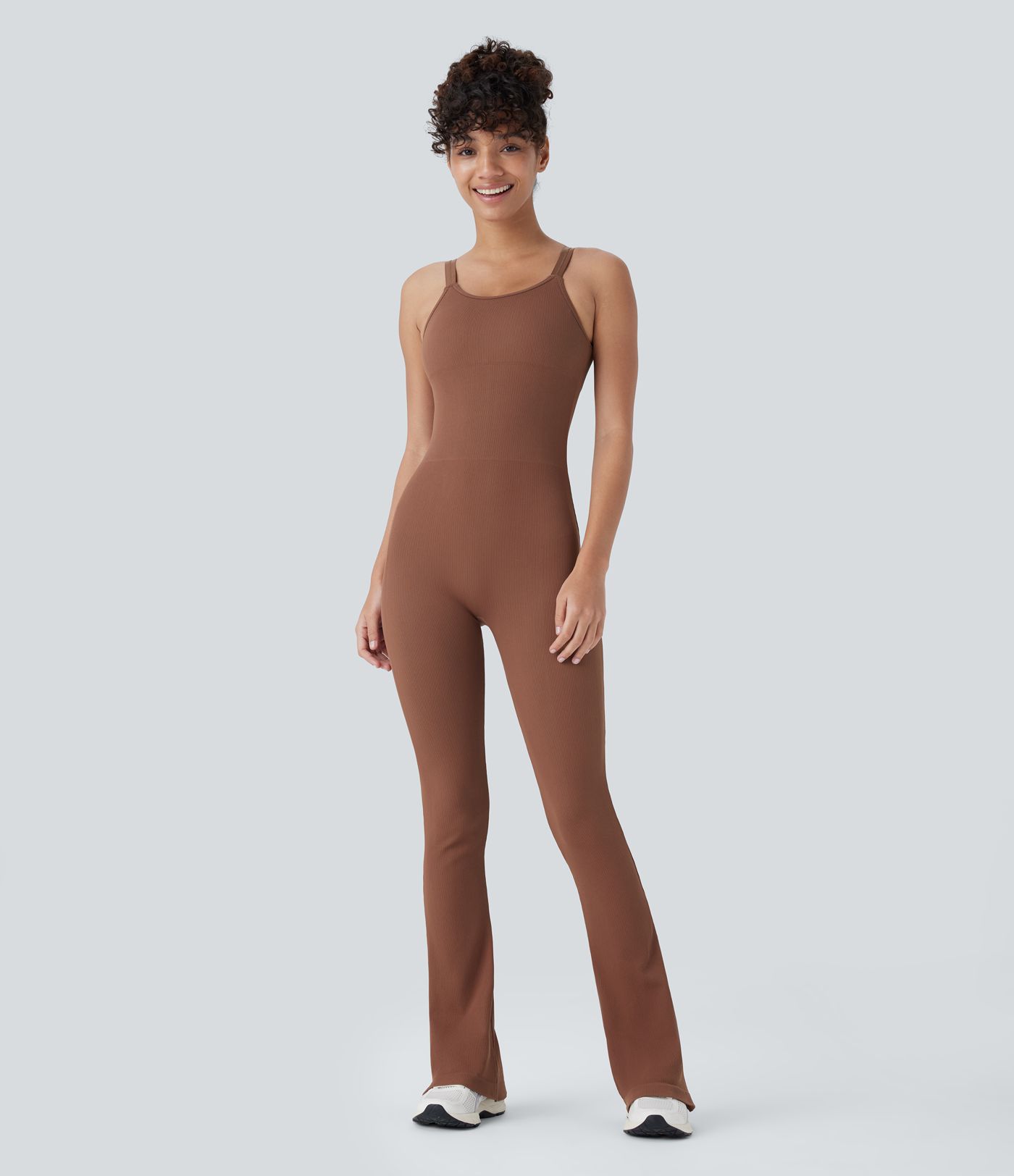 Mono yoga acampanado sin espalda cuello U sin costura