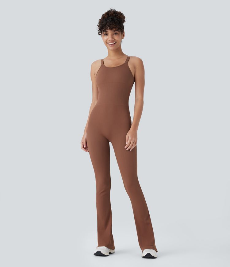 Mono yoga acampanado sin espalda cuello U sin costura