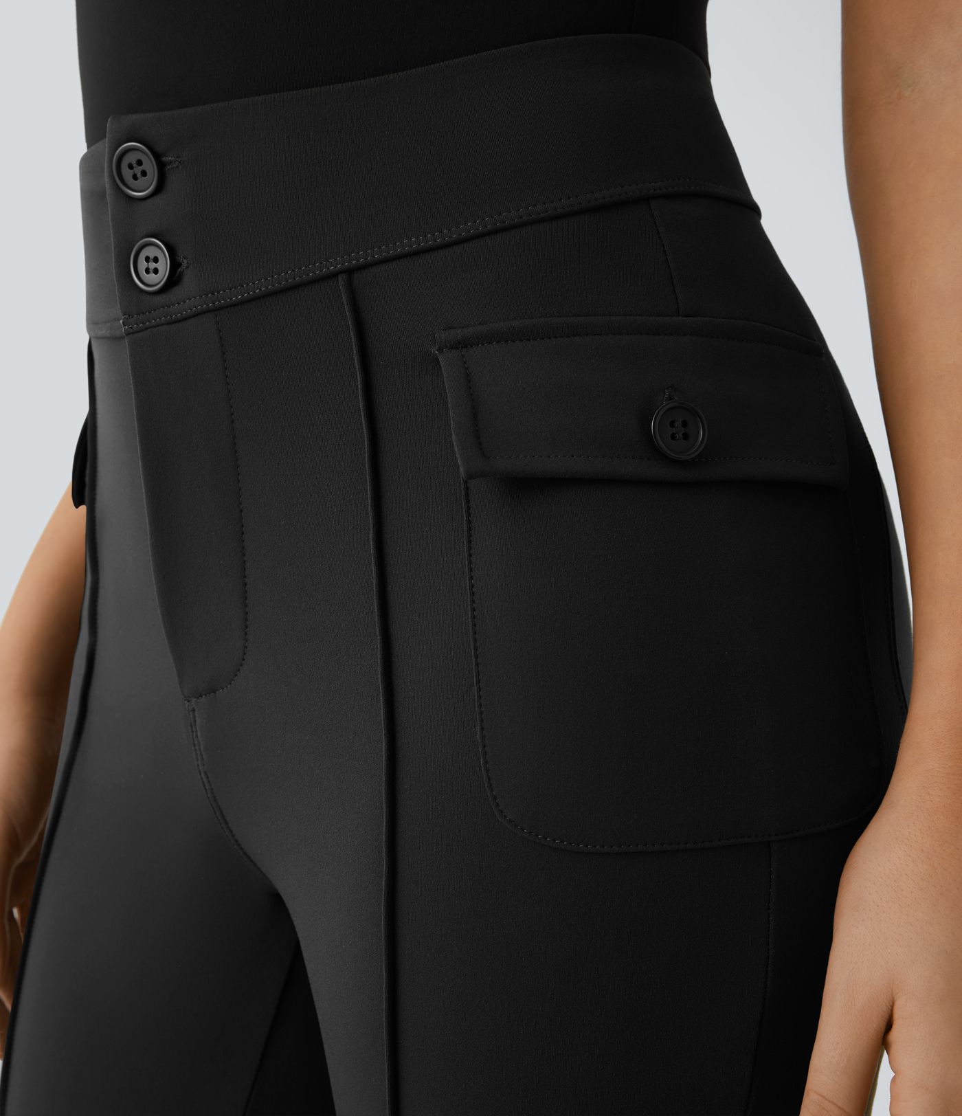 SculptKnit High Waisted Side Flap Pocket Flare Casual Cargo Trousers