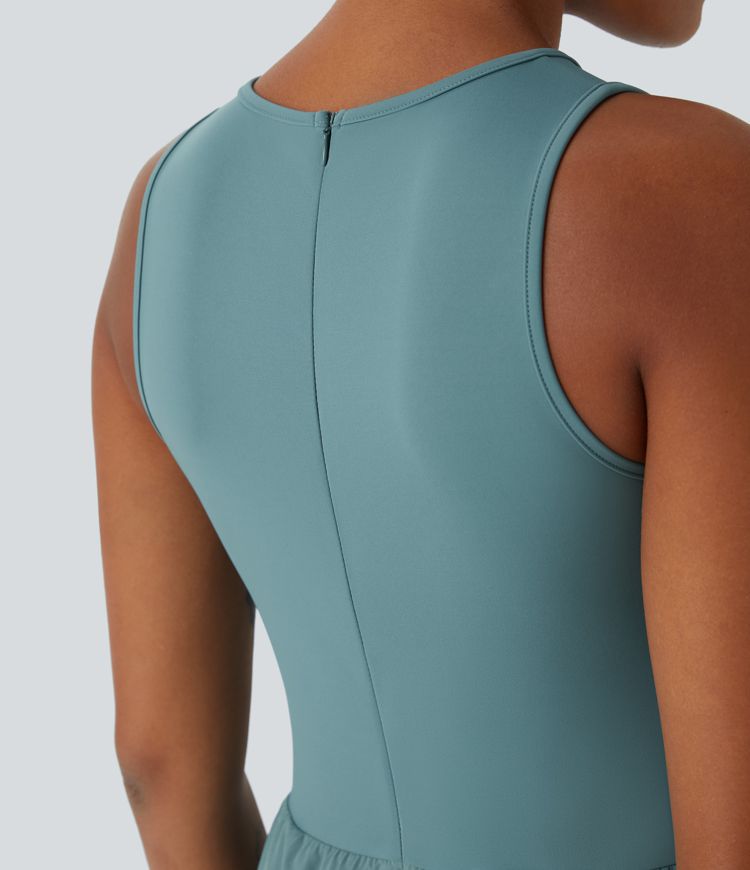 Breezeful™ Zipper Sleeveless Pocket Contrast Quick Dry Jumpsuit