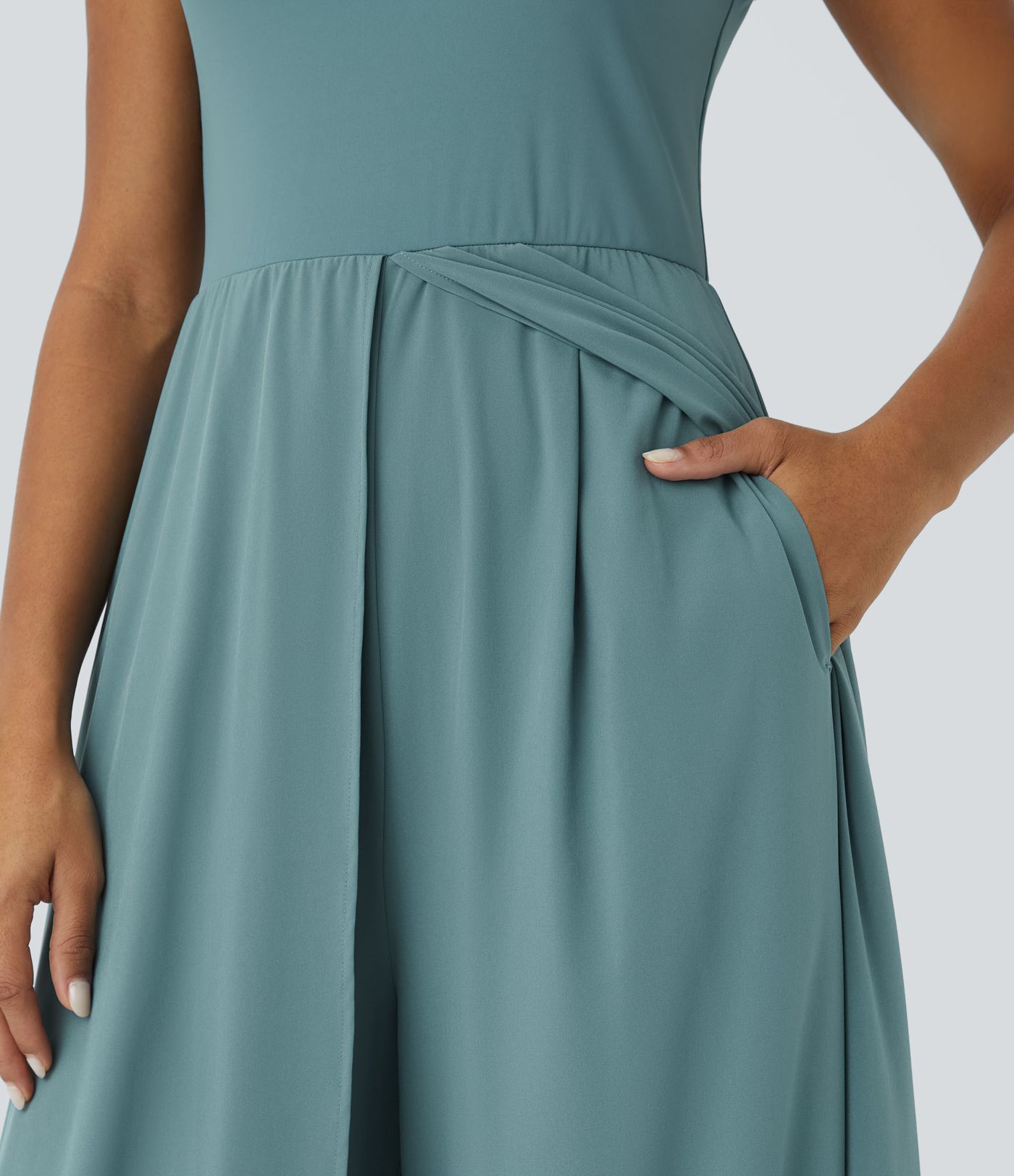 Breezeful™ Zipper Sleeveless Pocket Contrast Quick Dry Jumpsuit