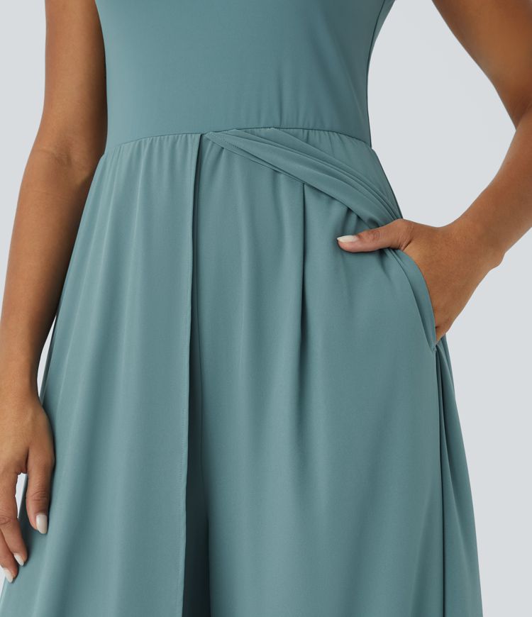 Breezeful™ Zipper Sleeveless Pocket Contrast Quick Dry Jumpsuit