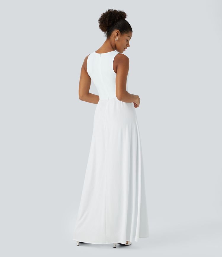 Breezeful™ Ärmelloser Jumpsuit mit Reißverschluss, Seitentaschen und Kontrastfarben für Brautjungfern und Hochzeitsgäste - schnelltrocknend