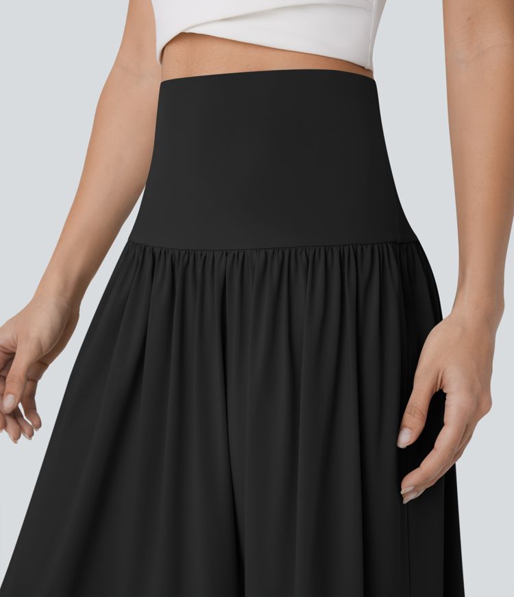 Umschlag-Midirock mit mittlerer Bundhöhe und Taschen-Tellerrock-Schnitt