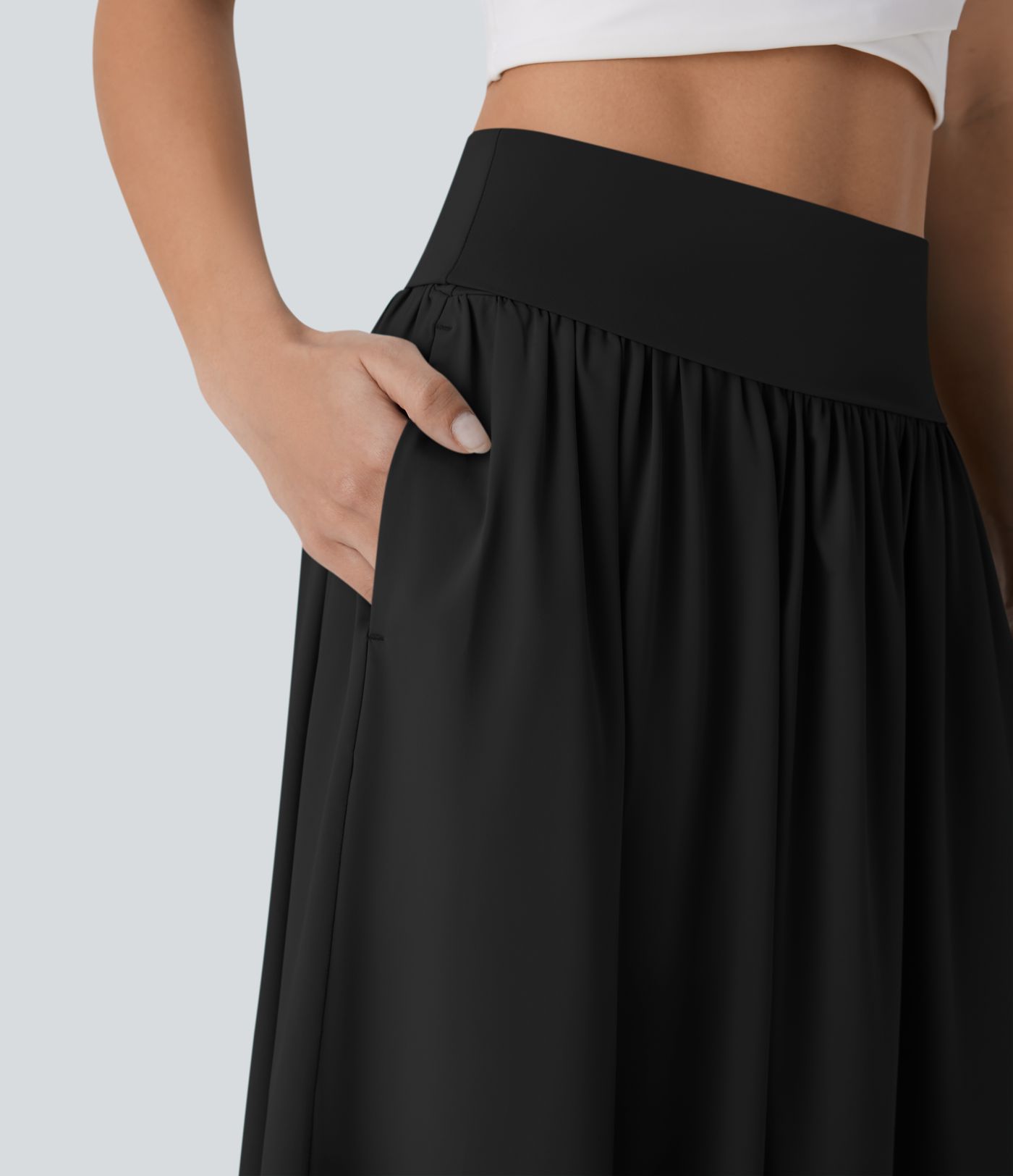 Umschlag-Midirock mit mittlerer Bundhöhe und Taschen-Tellerrock-Schnitt