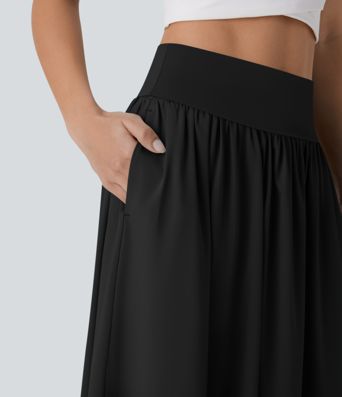 Umschlag-Midirock mit mittlerer Bundhöhe und Taschen-Tellerrock-Schnitt