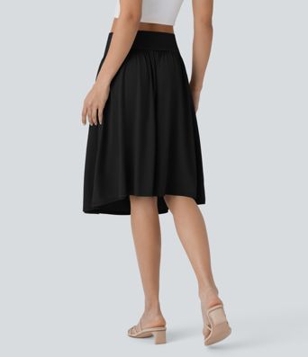 Umschlag-Midirock mit mittlerer Bundhöhe und Taschen-Tellerrock-Schnitt