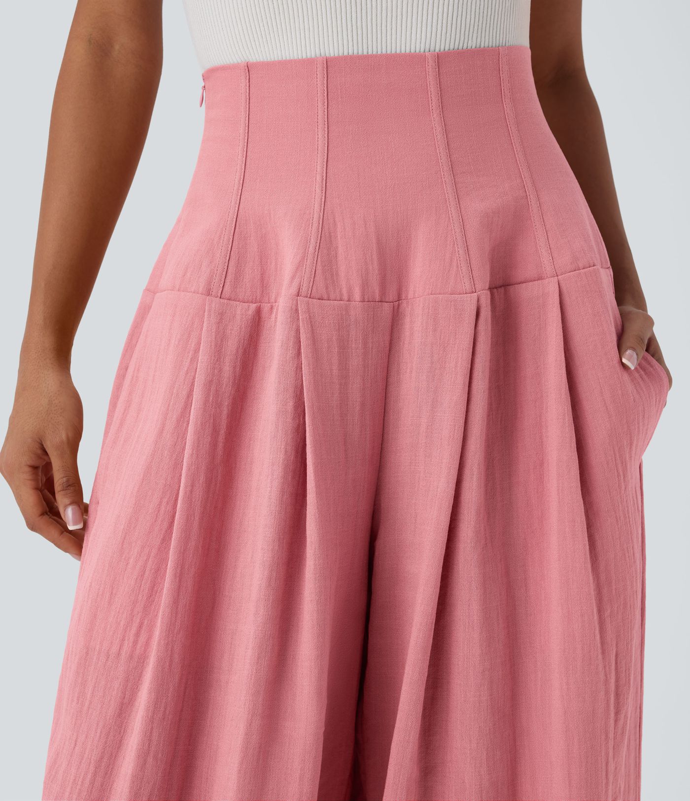Halara Flex™ Super High Waisted Shirred Pockets Wide Leg Work Linen-Feel Trousers