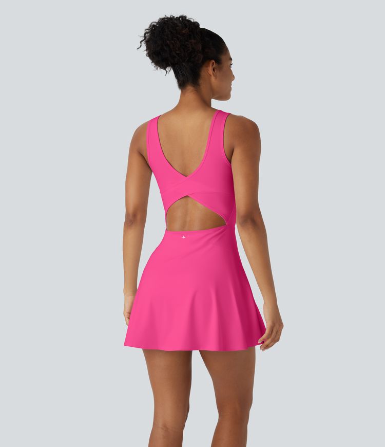 Softlyzero™ Airy Backless Crisscross U Neck 2-in-1 Side Pocket Mini Cool Touch Dance Active Dress