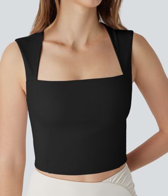 SoftlyZero™ Airy Square Neck Cropped Cool Touch Pickleball Tank Top-UPF50+