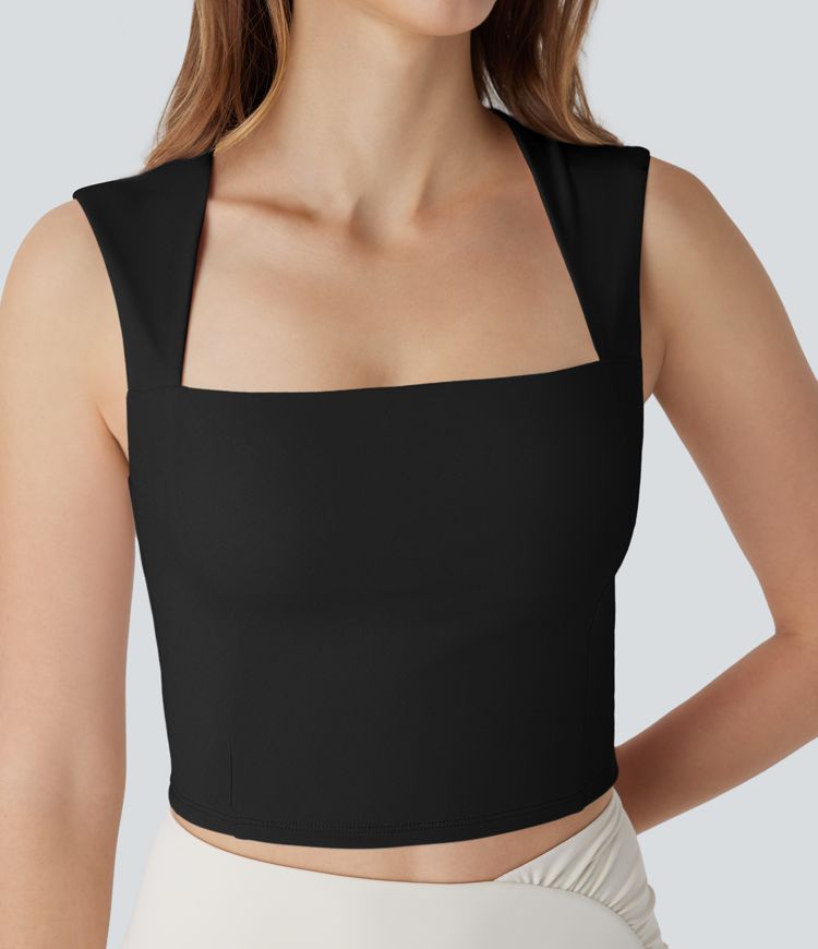 SoftlyZero™ Airy Square Neck Cropped Cool Touch Pickleball Tank Top-UPF50+