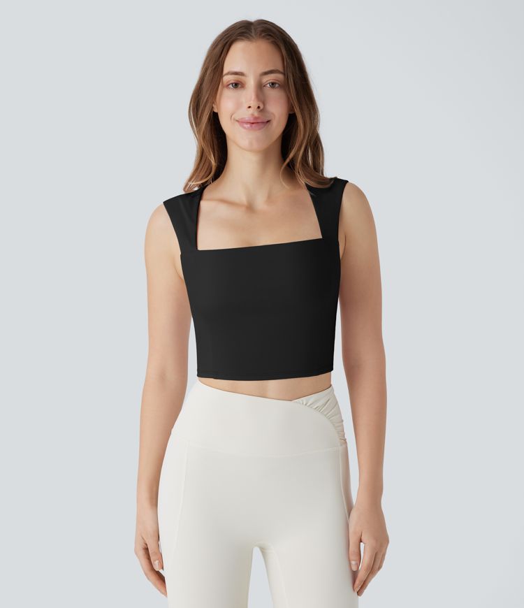 SoftlyZero™ Airy Square Neck Cropped Cool Touch Pickleball Tank Top-UPF50+